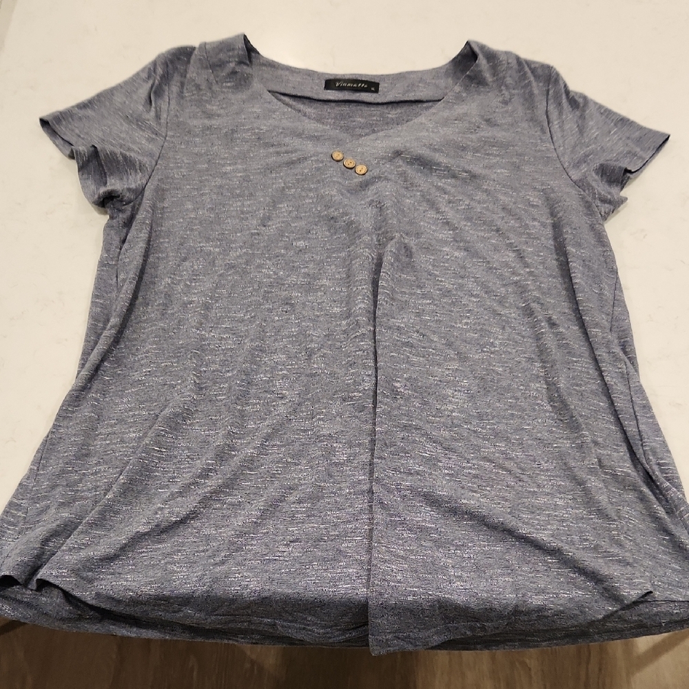 Gray V-Neck Women's Top